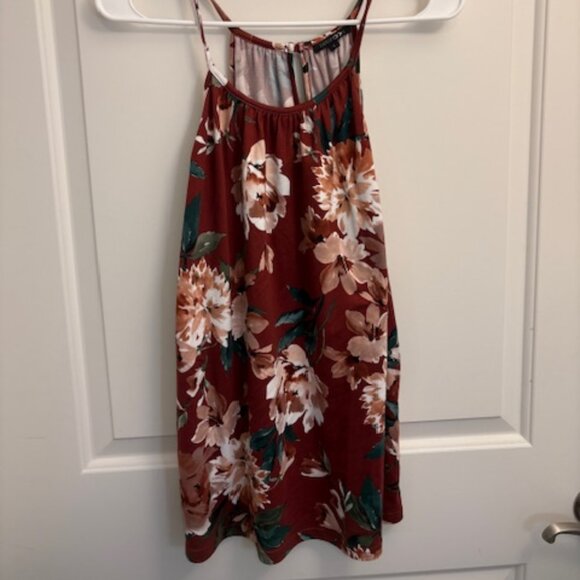 Papermoon Tops - Rust Red Floral Print Spaghetti Straps